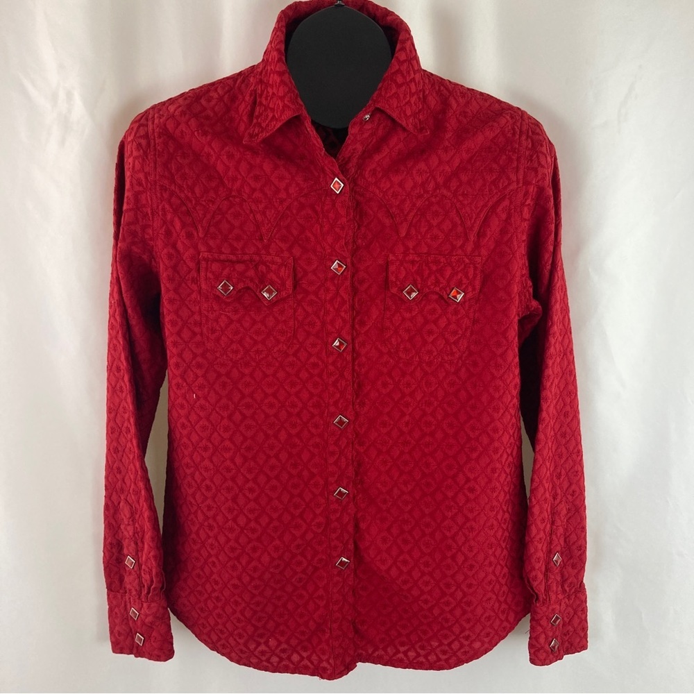 VINTAGE Adobe Rose Western Snap Blouse L - Picture 3 of 11